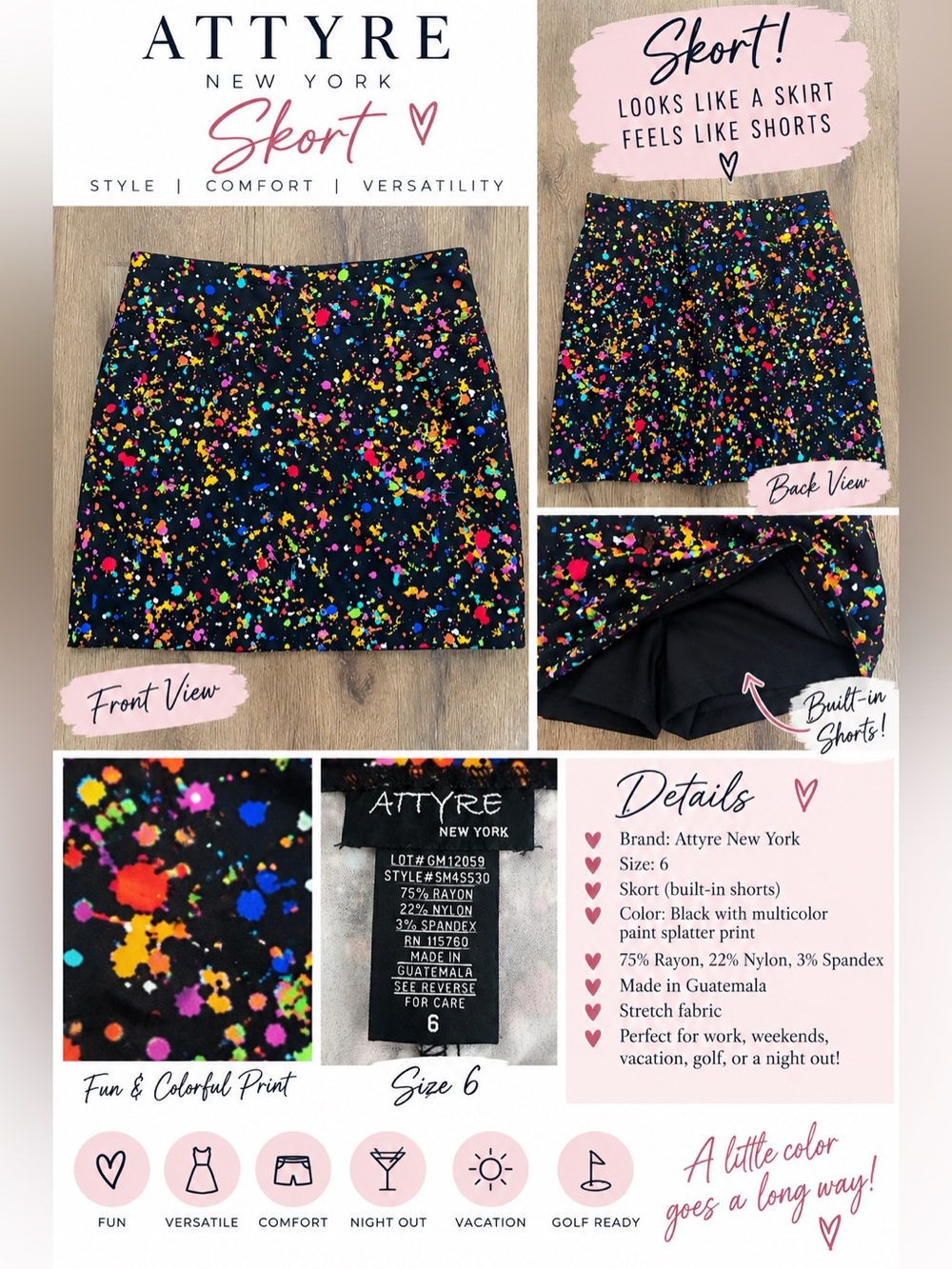 Attyre New York Multicolor Paint Splatter Skort – Size 6